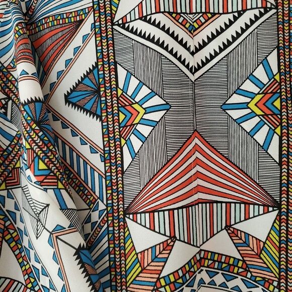 Gibson Latimer Red Colorful Geometric Oversized Pullover Blouse Womens Medium - Picture 5 of 7